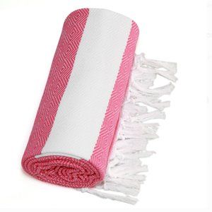 New Linum Cotton Pink & White Fringe Beach Towel